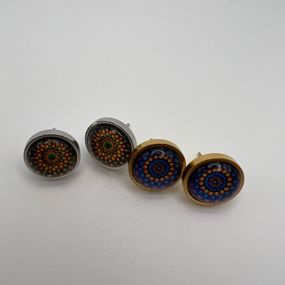 Classic Silver Round Stud Earrings - Trendy Stylish Stud Earrings Set of Two - Picture 9 of 15